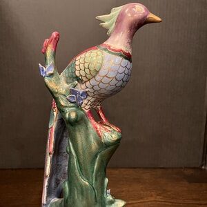10” Vintage Japanese Porcelain Figurine Statue Multicolored Painted Peacock